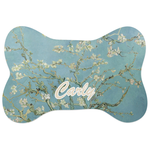 Custom Almond Blossoms (Van Gogh) Bone Shaped Dog Food Mat