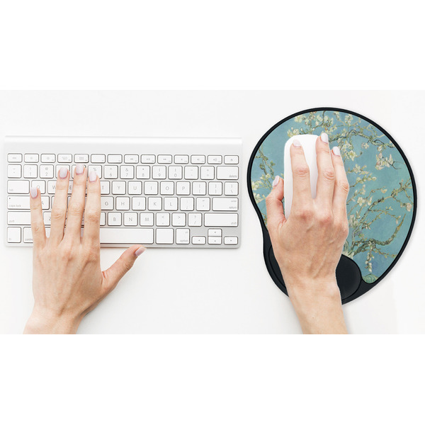 Almond Blossoms (Van Gogh) Mouse Pad with Wrist Rest - LIFESYTLE 2 (in use)