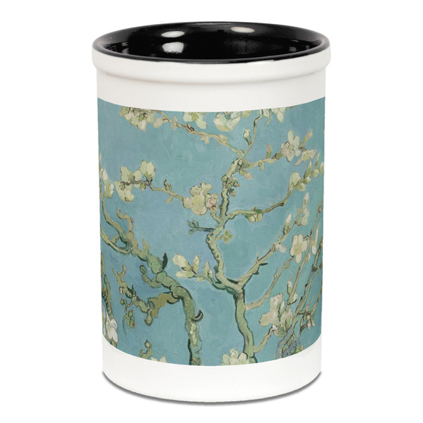 Custom Almond Blossoms (Van Gogh) Ceramic Pencil Holders - Black