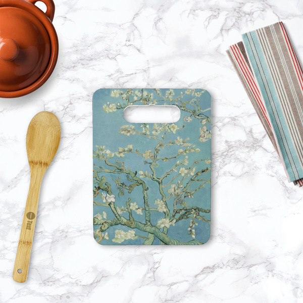 Almond Blossoms (Van Gogh) Rectangle Trivet with Handle - LIFESTYLE