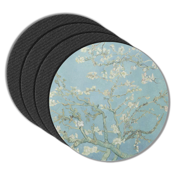 Custom Almond Blossoms (Van Gogh) Round Rubber Backed Coasters - Set of 4
