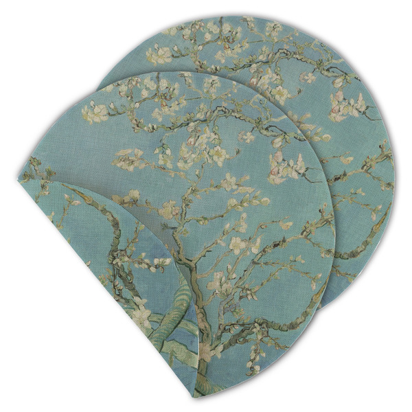 Custom Almond Blossoms (Van Gogh) Round Linen Placemat - Double Sided - Set of 4