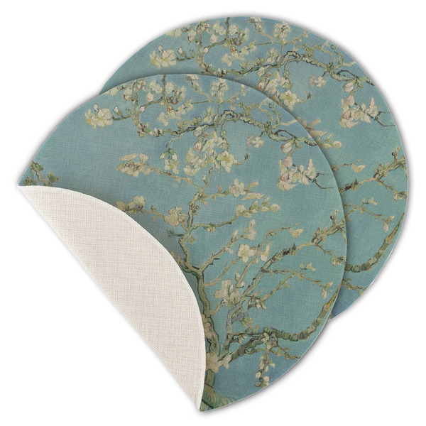 Custom Almond Blossoms (Van Gogh) Round Linen Placemat - Single Sided - Set of 4