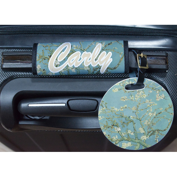 Almond Blossoms (Van Gogh) Round Luggage Tag & Handle Wrap - In Context