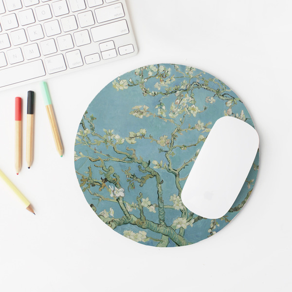 Almond Blossoms (Van Gogh) Round Mousepad - LIFESTYLE 2
