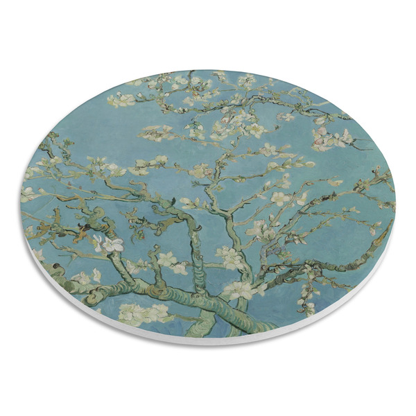 Almond Blossoms (Van Gogh) Round Stone Trivet - Angle View