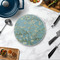 Almond Blossoms (Van Gogh) Round Stone Trivet - In Context View