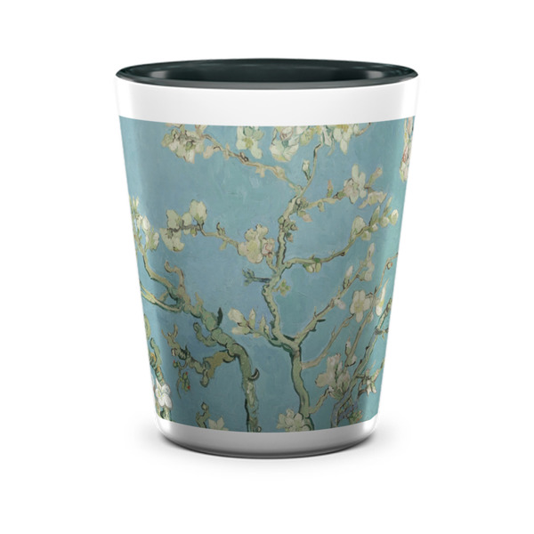 Custom Almond Blossoms (Van Gogh) Ceramic Shot Glass - 1.5 oz - Two Tone - Set of 4
