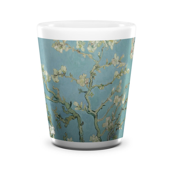 Custom Almond Blossoms (Van Gogh) Ceramic Shot Glass - 1.5 oz - White - Set of 4