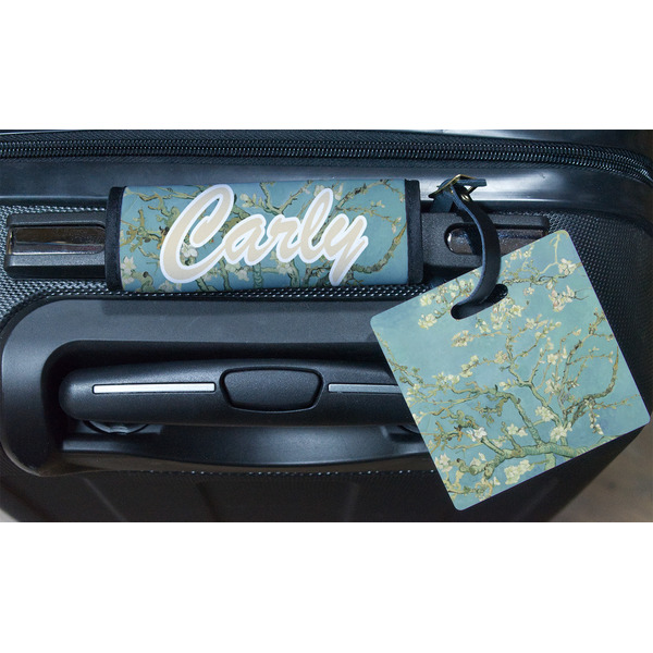 Almond Blossoms (Van Gogh) Square Luggage Tag & Handle Wrap - In Context