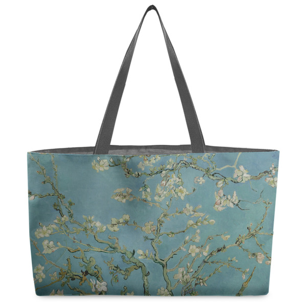 Custom Almond Blossoms (Van Gogh) Beach Totes Bag - w/ Black Handles