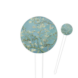 Almond Blossoms (Van Gogh) 4" Round Plastic Food Picks - White - Single Sided