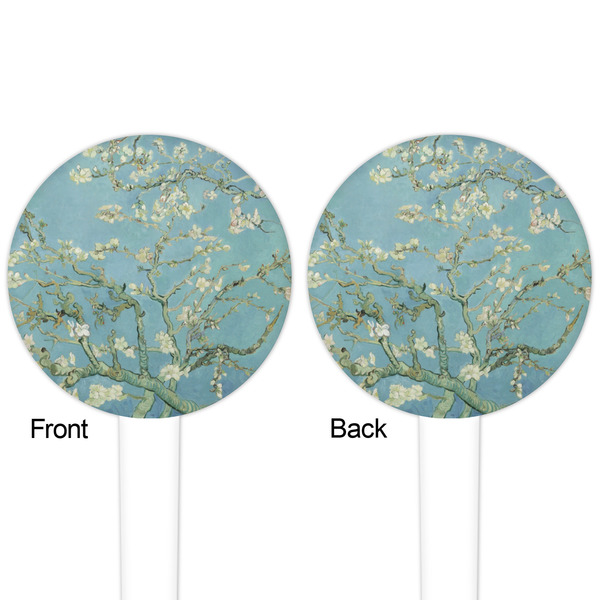 Almond Blossoms (Van Gogh) White Plastic 4" Food Pick - Round - Double Sided - Front & Back