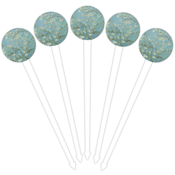 Almond Blossoms (Van Gogh) White Plastic 4" Food Pick - Round - Fan View