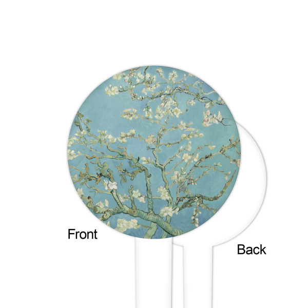 Almond Blossoms (Van Gogh) White Plastic 4" Food Pick - Round - Single Sided - Front & Back