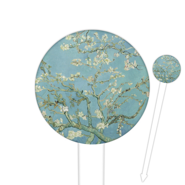 Custom Almond Blossoms (Van Gogh) 6" Round Plastic Food Picks - White - Single Sided