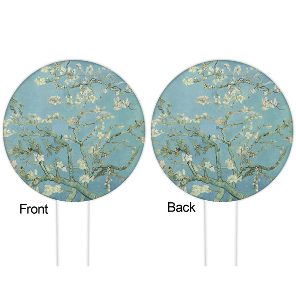 Almond Blossoms (Van Gogh) White Plastic 6" Food Pick - Round - Double Sided - Front & Back