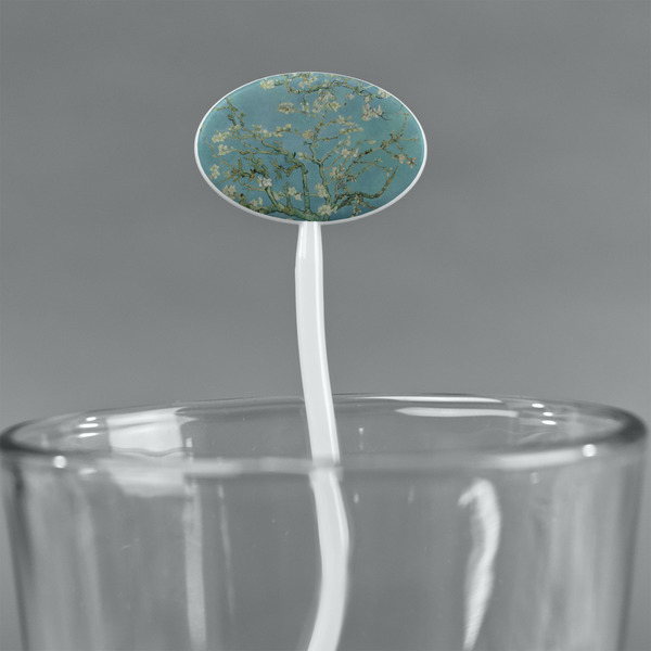 Almond Blossoms (Van Gogh) White Plastic 7" Stir Stick - Oval - Main