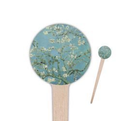 Almond Blossoms (Van Gogh) 4" Round Wooden Food Picks - Single Sided