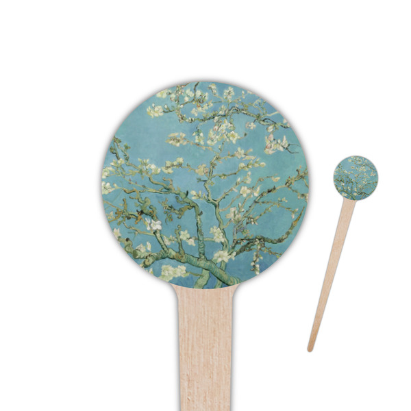 Custom Almond Blossoms (Van Gogh) 4" Round Wooden Food Picks - Single Sided
