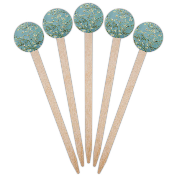 Almond Blossoms (Van Gogh) Wooden 6" Food Pick - Round - Fan View