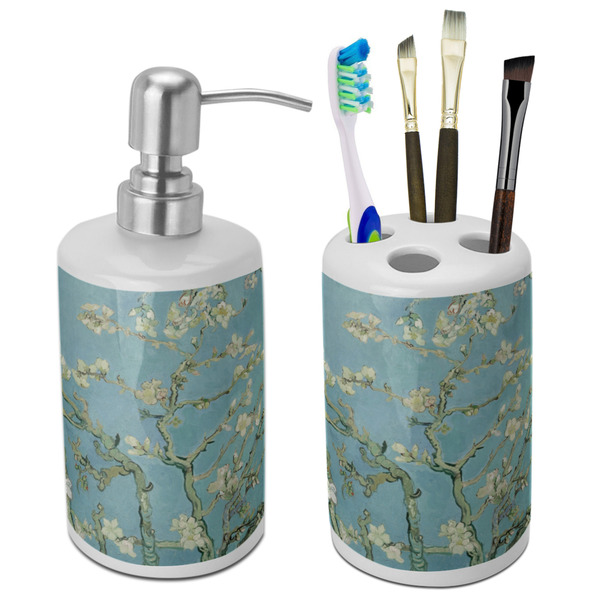 Custom Almond Blossoms (Van Gogh) Ceramic Bathroom Accessories Set