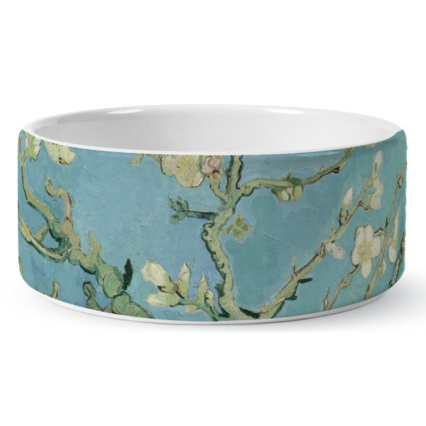 Custom Almond Blossoms (Van Gogh) Ceramic Dog Bowl - Large