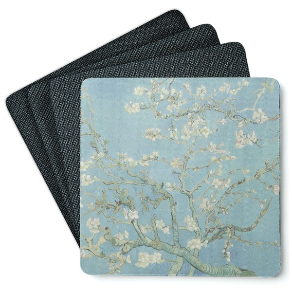 Custom Almond Blossoms (Van Gogh) Square Rubber Backed Coasters - Set of 4