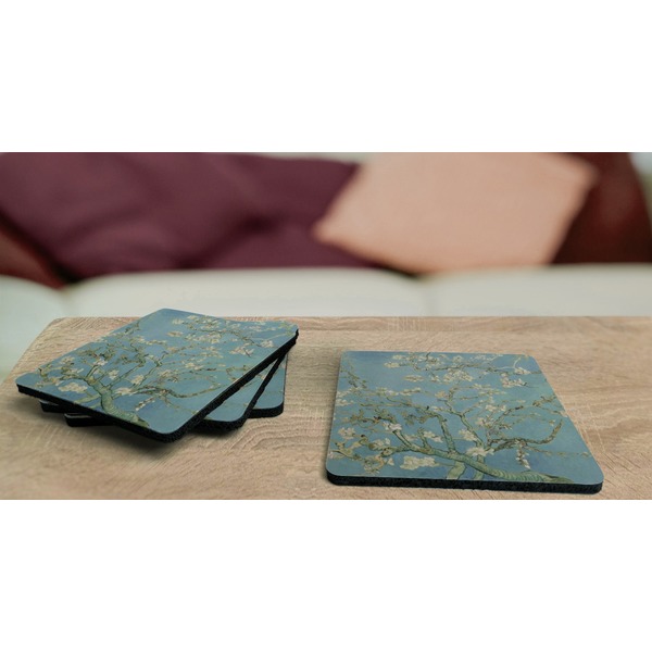 Almond Blossoms (Van Gogh) Coaster Rubber Back - On Coffee Table