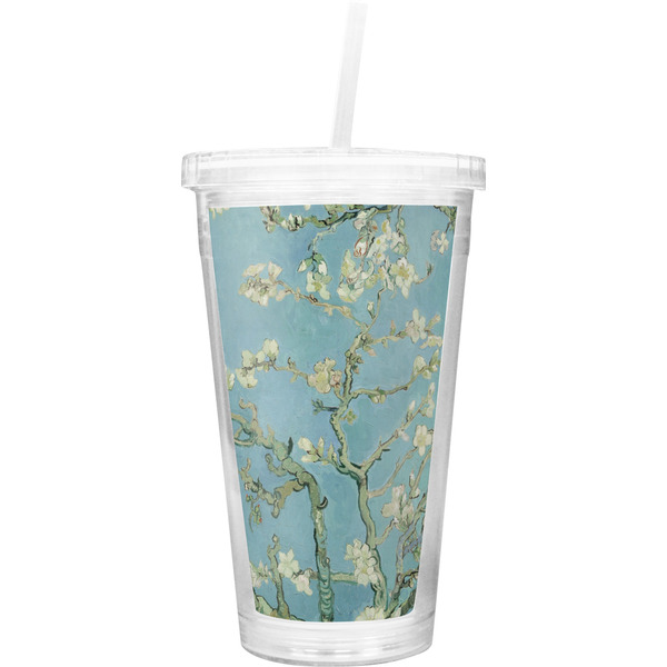Custom Almond Blossoms (Van Gogh) Double Wall Tumbler with Straw