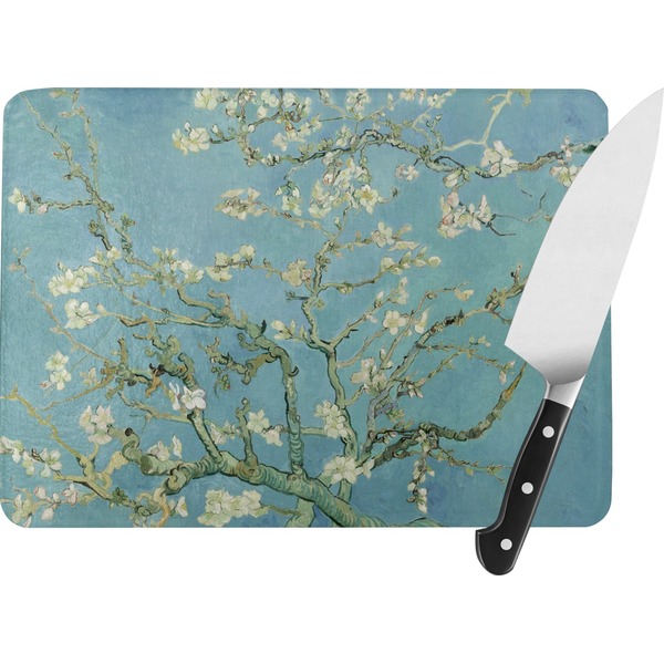 Custom Almond Blossoms (Van Gogh) Rectangular Glass Cutting Board