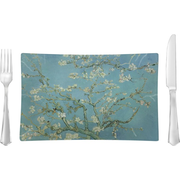 Custom Almond Blossoms (Van Gogh) Rectangular Glass Lunch / Dinner Plate - Single or Set