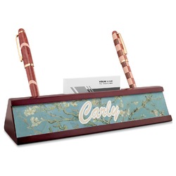 Almond Blossoms (Van Gogh) Red Mahogany Nameplate with Business Card Holder