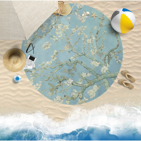 Apple Blossoms (Van Gogh) Round Beach Towel Lifestyle