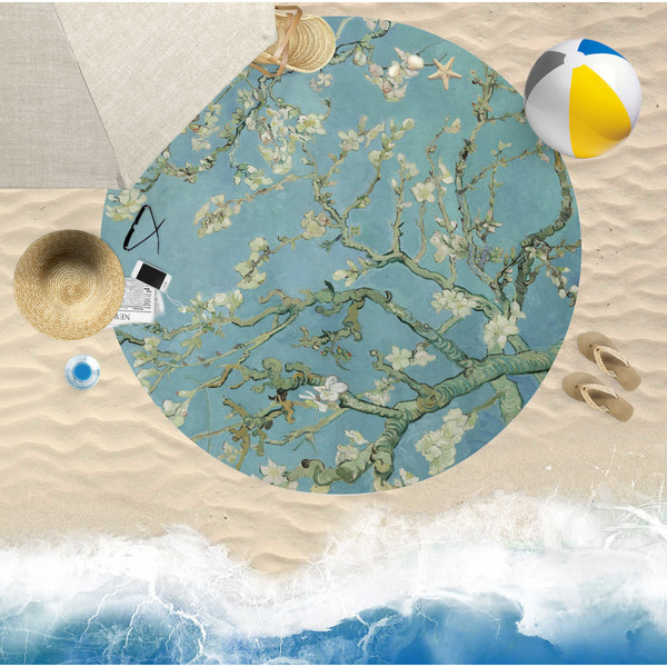 Apple Blossoms (Van Gogh) Round Beach Towel Lifestyle