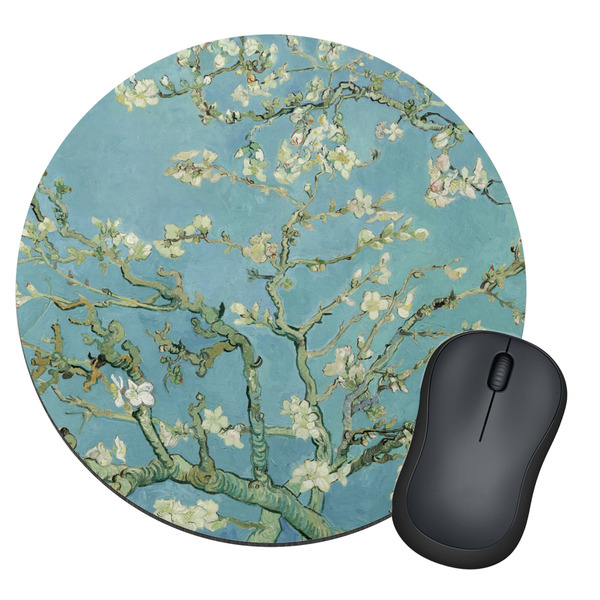 Custom Almond Blossoms (Van Gogh) Round Mouse Pad