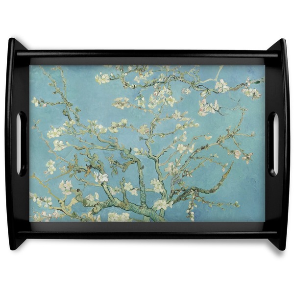 Custom Almond Blossoms (Van Gogh) Black Wooden Tray - Large