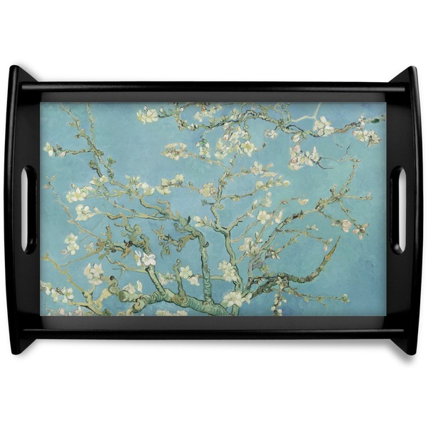 Custom Almond Blossoms (Van Gogh) Black Wooden Tray - Small