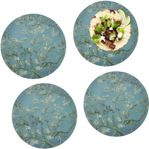 Custom Almond Blossoms (Van Gogh) Set of 4 Glass Lunch / Dinner Plate 10"