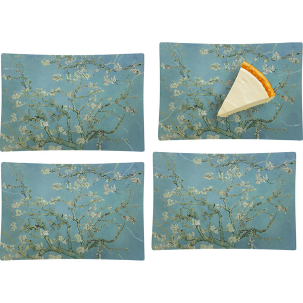 Custom Almond Blossoms (Van Gogh) Set of 4 Glass Rectangular Appetizer / Dessert Plate