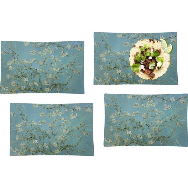 Custom Almond Blossoms (Van Gogh) Set of 4 Glass Rectangular Lunch / Dinner Plate