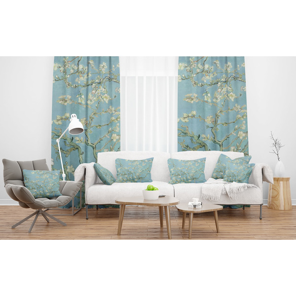 Apple Blossoms (Van Gogh) Sheer and Custom Curtains in Room with Matching Pillows