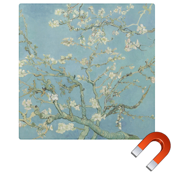 Custom Almond Blossoms (Van Gogh) Square Car Magnet - 6"