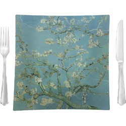 Almond Blossoms (Van Gogh) 9.5" Glass Square Lunch / Dinner Plate- Single or Set of 4