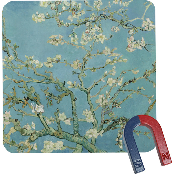 Custom Almond Blossoms (Van Gogh) Square Fridge Magnet