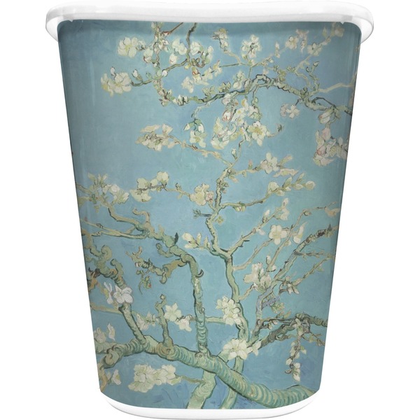 Custom Almond Blossoms (Van Gogh) Waste Basket - Double Sided (White)
