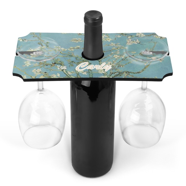 Custom Almond Blossoms (Van Gogh) Wine Bottle & Glass Holder