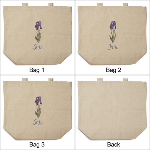 Irises (Van Gogh) 3 Reusable Cotton Grocery Bags - Front & Back View