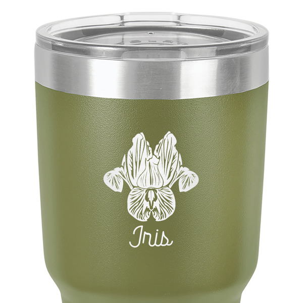 Irises (Van Gogh) 30 oz Stainless Steel Ringneck Tumbler - Olive - Close Up