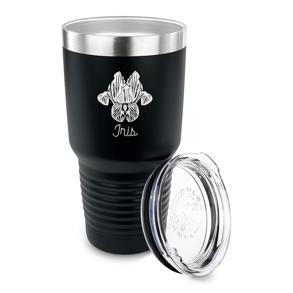 Irises (Van Gogh) 30 oz Stainless Steel Ringneck Tumblers - Black - LID OFF